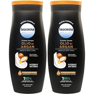 Leocrema - Crema Corpo All'Olio di Argan Biologico, Texture Ricca e Vellutante ad Assorbimento Rapido, Idratazione per 72 ore, 250ml (Confezione da 2)