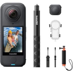 Insta360 X4 Air Pack Subacqueo Invisibile Nero grafite- Videocamera 8K 360 impermeabile 60m e leggera 165g, selfie stick invisibile, lenti sostituibili, prima registri poi inquadri, stabilizzazione.