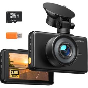 iZEEKER 2.5K Dash Cam Auto, Telecamera per Auto 1440P QHD con Scheda SD 32G, Dashcam IPS 3", Visione Notturna, WDR, Grandangolo 170°, Registrazione in loop, Sensore G, 24H Monitor di Parcheggio