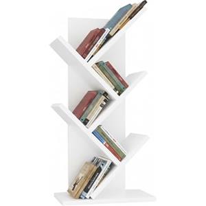 Baroni Home Libreria ad Albero Salvaspazio a 4 Ripiani Scaffale Portalibri Verticale da Terra per Soggiorno, Studio e Cameretta, 18x30x60 cm Bianca