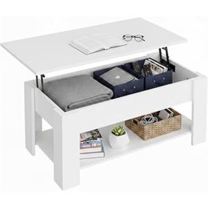 Baroni Home Tavolino da Caffè con Piano Sollevabile, Contenitore Interno, Tavolino Bianco da Salotto con Ripiano, Tavolo Moderno Salvaspazio per Soggiorno, 100x40x41,5 cm