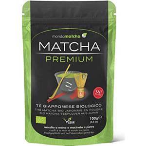 mondomatcha Tè Verde Matcha Bio Giapponese - Grado Premium - dalle pregiate coltivazioni di Uji, raccolto a mano, macinato a pietra - 100g Organic mondomatcha