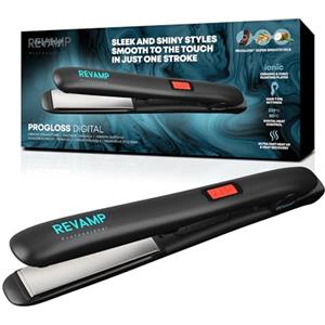 REVAMP Progloss Digital, Piastra per Capelli Professionale in Ceramica con Tecnologia Ionica per Ottenere Capelli Lisci o Ricci, Infusa con Oli Liscianti Anticrespo, Temperatura 80°C - 235°C, Nero