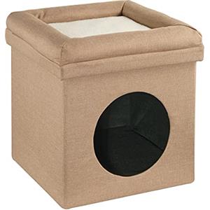 Baroni Home Cuccia Cane, Cuccia Gatto, Pouf Pieghevole per Cani e Gatti Con Cuscino Sopraelevato, Colore Tortora, Misure 38x38x42 cm