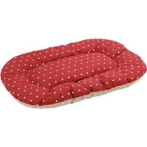 Baroni Home Cuscino Ovale per Cani e Gatti Tessuto Taglia, Imbottito con Morbido Foam, Utilizzabile su Entrambi i Lati (62x100x9 cm, Beige e Rosso Cuori)