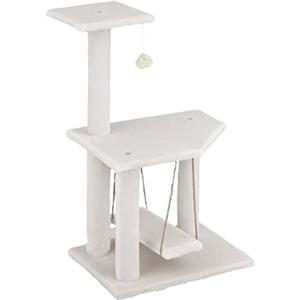 Baroni Home Gioco per Gatto, Castello per Gatti e Gattini con Amaca, Albero per Gatti a 2 Piani con Pallina e Brandina Basculante, 35x30x71 cm, Crema
