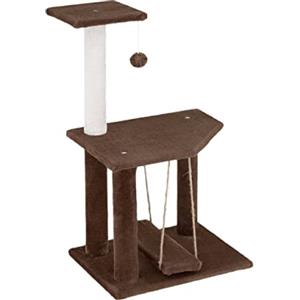 Baroni Home Gioco per Gatto, Castello per Gatti e Gattini con Amaca, Albero per Gatti a 2 Piani con Pallina e Brandina Basculante, 35x30x71 cm, Marrone