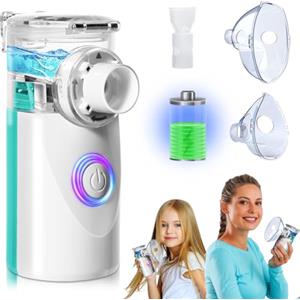BIAOQINBO Aerosol Portatile Silenzioso USB-C Ricaricabile Macchina Aerosol per Adulti e Bambini Nebulizzatore Portatile con 2 Maschere e Boccaglio Apparecchio Aerosol per Viaggi e Uso Domestico