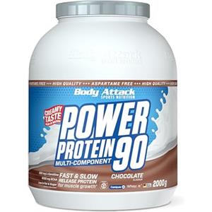 Body Attack Power Protein 90, Cioccolato, 2 kg, 5K proteine in polvere con proteine del siero di latte, L-carnitina e BCAA per la costruzione muscolare e il fitness