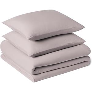 Amazon Basics Set Copripiumino Una Piazza e Mezza in Microfibra Prelavata,Extra Morbido con Effetto Naturale Arricciato,Non Necessita Stiratura,Copripiumino da 200x200 cm e 2 Federe da 50x80 cm,Viola