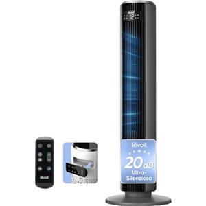 Levoit Ventilatore a Torre 20 dB, 3 Modalità, 5 Velocità, Oscillazione 90° Timer 12H, Risparmio 26W, per Camera Letto, 92 cm, Grigio