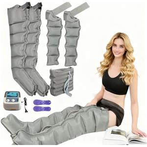 Generic Pressoterapia per Casa per gambe e addome, Massaggiatore Elettrico a Compressione d'Aria, 6 Camere D'aria Pressoterapia Linfodrenaggio Con Funzione Di Cronometraggio, Grigio