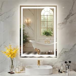 PINNIP Specchio Bagno con Luce, LED Specchio Rettangolare da Parete, Smart Mirror, Antifog, Dimmerabile 3 Colori, Vetro Temperato HD, Orizzontale/Verticale (Rettangolare, 45 x 60 cm)
