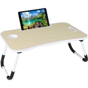 BAKAJI Tavolino da Letto Pieghevole in Metallo e Legno Frassinato - Vassoio per Colazione e Porta Tablet, Dimensioni 60x40x26 cm