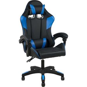 IlGruppone Sedia Gaming Professionale Similpelle Reclinabile con Braccioli Poltrona Ufficio Regolabile in Altezza Pistone Gas,Cuscino Poggiatesta E Lombare Gamer - Blu