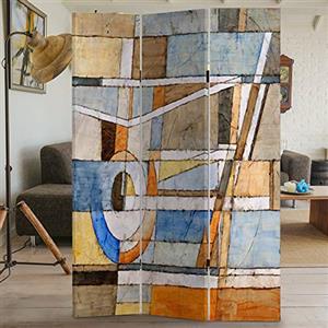 BAKAJI Paravento Separè 3 Pannelli in Legno con Stampa Astratta Fronte Retro - Design Moderno 180x120 cm