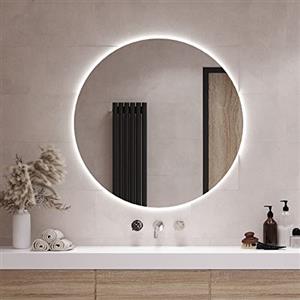 Tulup Specchio Ø 100 cm Rotondo al Bagno Vetro Temperato da Parete Salone Camera da Letto - Luce Freddo LED