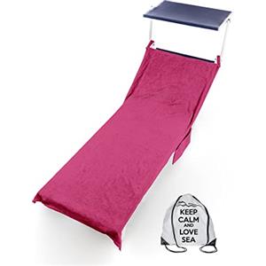 Tex family Telo Mare Lettino in Spugna di Puro Cotone BEDDY Beach © con Tasche Misura CM. 75 X 190 e Zaino Spiaggia - Fucsia