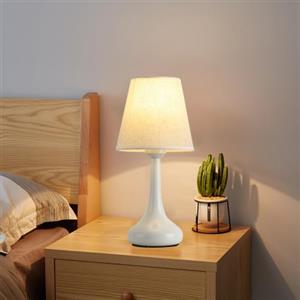 Mengjay Lampada Da Tavolo Moderna E27 Retro Metallo Lampada da Notte,Abat Jour da Comodino con Paralume in Tessuto,Lampada da Scrivania Design Vintage per Camera da Letto Soggiorno Studio (Bianco)