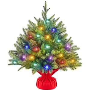 Yaheetech Mini Albero di Natale Artificiale con 35 Luci Piccolo da Tavolo con Base Portatile in Miniatura Realistico Ornamenti per Casa Ufficio Interno (Verde con Luci, 61 cm)