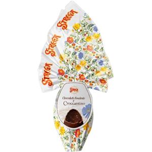 Generico Strega Alberti Uovo di Cioccolato Fondente al Croccantino Strega con Sorpresa 300g - Uovo di Pasqua con Granella Croccante alle Nocciole, Cioccolato 56% Cacao, Idea Regalo Elegante Senza Glutine