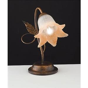 Generico Lumetto, lampada da comodino, abat jour classico in ferro battuto marrone e oro 1 luce per salotto, soggiorno, cameretta, camera da letto, LGT Anastasia