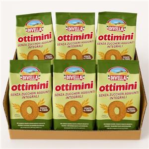 Generico Ottimini Integrali Senza Zuccheri Aggiunti - Biscotti Integrali Fonte di Fibre, Senza Zucchero, 6 Confezioni da 400g ciascuna (Totale 2,4 kg) per Divella