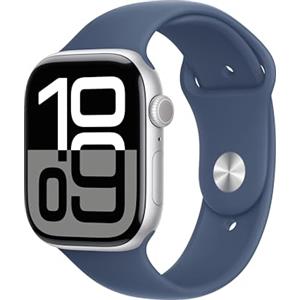 Apple Watch Series 10 GPS 46 mm Smartwatch con cassa in alluminio e cinturino Sport Loop Denim - S/M. Fitness tracker, app ECG, display Retina always-on, Carbon Neutral