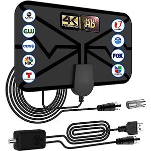 Hmrope Antenna TV interna TNT HD, 420KM Antenna HDTV digitale a lungo raggio,Amplificatore di segnale Canali locali gratuiti 4K 1080P VHF UHF con cavo coassiale 5m