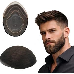 N.L.W. NLW Protesi Capelli Uomo Veri, 100% Capelli Uomo per Parrucca, Pizzo Completo Con un Parrucchino Intorno PU Uomini 110% Densità base 20 * 25cm Lunghezza 6 Pollici (##2Marrone scuro)