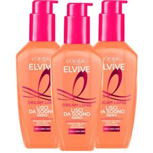 L'Oreal Paris L'Oréal Paris Elvive Dream Long Siero Liscio da Sogno per Capelli Lunghi e Crespi Disciplinante Termoprotettore Anti-Crespo Formula con Keratina Vegetale - 3 Flaconi da 100ml