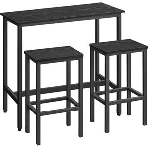 VASAGLE Tavolo Alto e Sgabelli da Bar, Set da Bar con Tavolo 100 x 40 cm e 2 Sgabelli 40 x 30 cm, Struttura in Acciaio Industriale, Nero Ebano e Nero Inchiostro LBT218B56