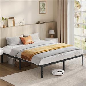 VASAGLE Struttura Letto Matrimoniale, per Materasso 160 x 200 cm, Telaio del Letto in Metallo, Spazio di Organizzazione, Moderno, per Ospiti, Montaggio Semplice, Nero Inchiostro RMB135B01