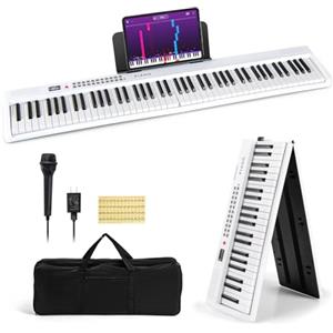 COSTWAY Pianoforte Elettronico Pieghevole a 88 Tasti, Piano Digitale con MIDI, 1000 Ritmi, 1000 Timbri, 150 Canzoni Demo, Registrazione, Batteria e Borsa da Trasporto per Bambini (Bianco)