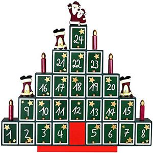 BAKAJI Calendario dell' Avvento di Natale in Legno con 24 Cassetti Numerati per Sorpresa Decorazioni Addobbi Natalizi Casa (Albero di Natale)