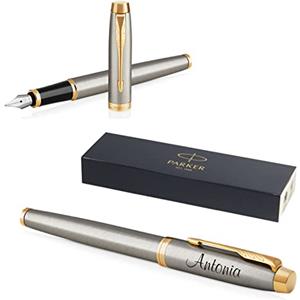 Schmalz Parker IM Core - Penna stilografica con incisione | Premium | confezione regalo | inchiostro blu | regalo personalizzato | nome | penna stilografica | anniversario | compleanno | (Brushed Metal G.C.)