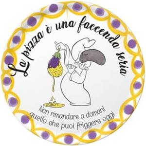 Rose & Tulipani Piatto Pizza ChePizza in Porcellana con Pulcinella - 31cm/32cm, Design Divertente e Resistente