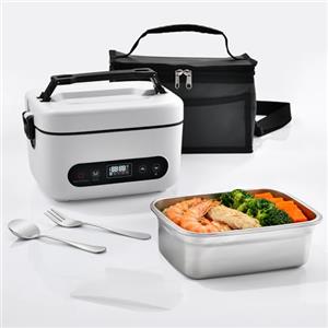 VYRNEXA scaldavivande elettrico portatile, con scatola termica elettrica da 12000 mAh, con batteria per prenotazione e regolazione temperatura, scatola riscaldante per ufficio, auto, cucina (Bianco)