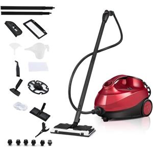 RELAX4LIFE Pulitore a Vapore 2000W, Serbatoio 1,5L da 45 Minuti, 19 Accessori, Continuo a 108°C e 4 Bar per Pavimenti, Tappeti, Auto, Vetri, Igienizza Senza Chimici, Blocco Sicurezza Bambini (ROSSO)
