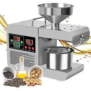 KMQRDZi Spremiolio intelligente per uso domestico,piccola pressa per olio in acciaio inox,adatta per l'estrazione di arachidi,testa grande,semi di girasole,semi di sesamo ecc,capacità di estrazione