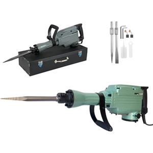 TANIASHOP Martello Demolitore Perforatore Pneumatico 2000W 1750BPM 56 Joule per Calcestruzzo impugnatura girevole a 360° include Scalpello a punta, Scalpello piatto per Demolizione Muro