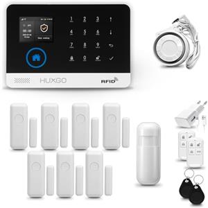 HUXGO® HXA003 Allarme casa senza fili WiFi + GSM con sirena | Kit allarme con 1x rilevatore di movimento, 7x sensori per porte e finestre, telecomando | Antifurto casa wireless