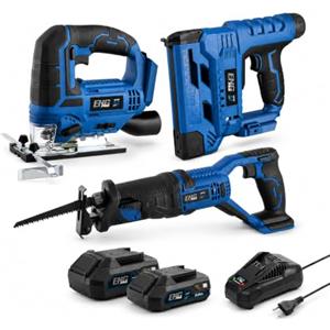 ENG PRO KIT | Seghetto alternativo, Sega a gattuccio, Graffettatrice e Sparachiodi 2 Batterie 2/4.0Ah | Linea Professionale a Batteria