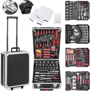 Brigros MBI - Valigetta attrezzi completa con 318 Pezzi con 4 scomparti removibili, ruote e manico, Carrello porta attrezzi 51x36x20 Cm, cassetta da lavoro fai da te
