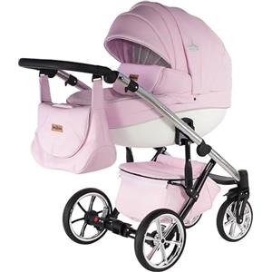 Sojan NAVI Kajtex BBtwin 3 in1 similpelle, passeggino 3 pezzi con corona, Trio eco-pelle, pelle (rosa)