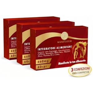 MANIFESTOR Integratore Termogenico 180 Compresse con Ribolife®, Garcinia Cambogia, Glucomannano e Bromelina - Metabolismo Energetico 3 Confezioni