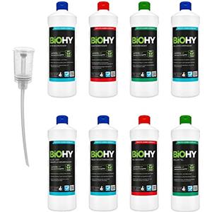 BiOHY Set completo di detergente con dosatore (8 x 1 L) | detergente per bagno, finestre e pavimenti | potente ed efficiente