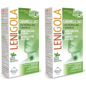 Lenigola Caramelle Dure Menta-Eucalipto, Azione Emolliente e Lenitiva con Propoli, PEA e Grindelia, Caramelle Mal di Gola Forte Senza Zuccheri Aggiunti, Gusto Fresco Senza Zuccheri Aggiunti