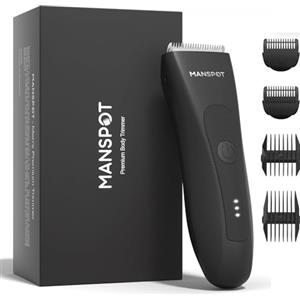 MANSPOT Rasoio Elettrico Corpo Uomo, Depilatore Corpo con Lama in Ceramica, Rasoio Parti Intime Impermeabile IPX7 Umido e Asciutto per Zone Sensibili, Barba, Braccia, Gambe e Ascelle, 4 Pettini Guida