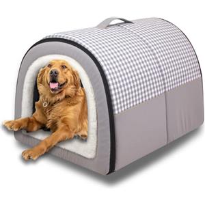 ping bu Cuccia per cani 2 in 1 Casa per cani grande Grotta per animali domestici, Cuccia calmante anti-ansia Cuscino morbido e caldo, Letto igloo per gatti rimovibile lavabile antiscivolo (Grigio chiaro, M-45